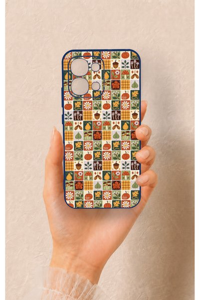 Vip Case Oppo A6 Pro Compatible Autumn Themed Patchwork Patterned Silicone Case