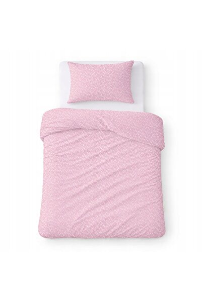 Karo Lenjerie de pat din bumbac 140x200 roz cu flori albe mici model clasic