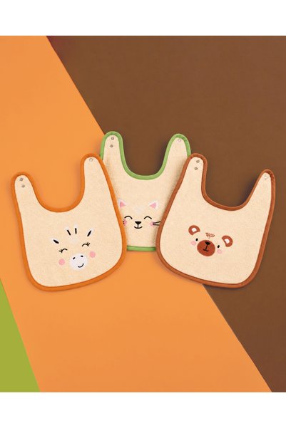 EMAYlab Little Series 3-Piece Baby Bib Set - 100% Cotton Terry Fabric - Bear, Giraffe and Cat Patterned