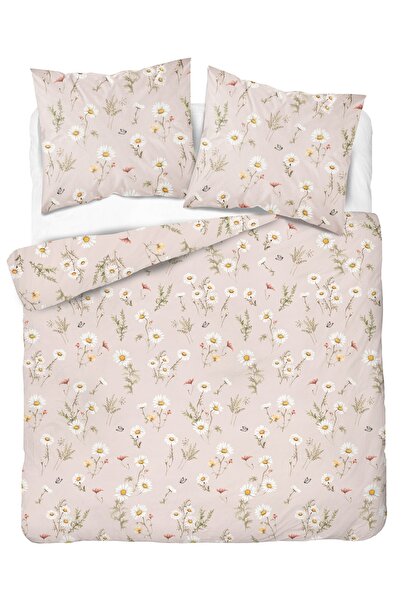 Detexpol Lenjerie de pat din satin 220x200 Bej cald cu flori de câmp - Design...