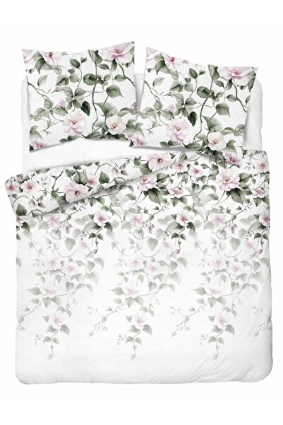 Detexpol Lenjerie de pat din satin 220x200 flori albe pe crengă roz verde