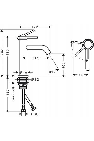 Hansgrohe Tecturis S Baterie de chiuvetă 110 CoolStart EcoSmart 73312670