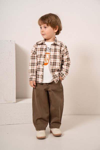 JNF kids Baby Boy & Child Inflatable Vest & Plaid Shirt & Sweat Pants 4-Piece Combination Set