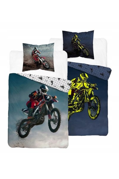 Detexpol Lenjerie de pat fosforescentă 140x200 - 5843 A - albastru cu motocic...
