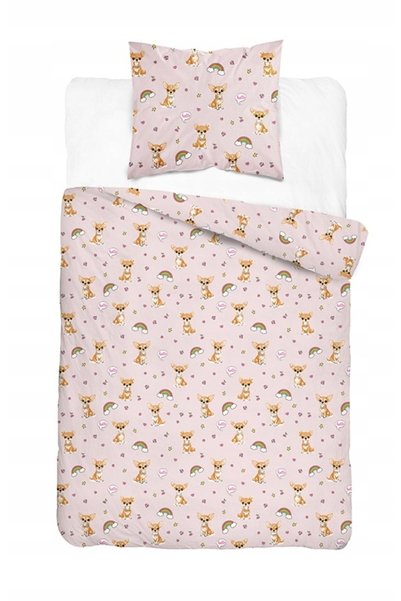 Detexpol Lenjerie de pat din bumbac 140x200 - 5855A - roz cu câine chihuahua ...