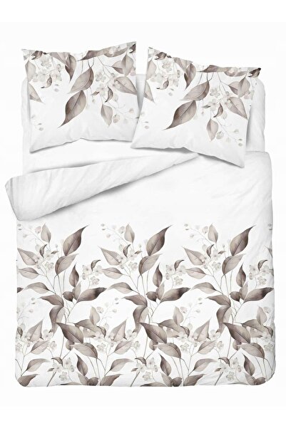 Detexpol Lenjerie de pat satin 160x200 Bej maro cu frunze 5326 B Home Satin 41