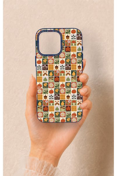Vip Case iPhone 16 Pro Max Compatible Autumn Themed Patchwork Patterned Silic...