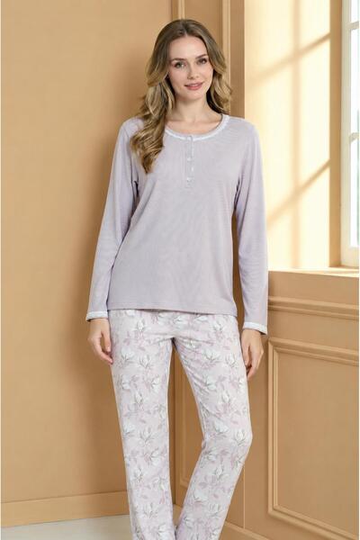 Pijadore Kadın Uzun Kol Yarım Düğmeli Pembe Pijama Takımı C9T3N22