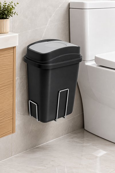 Hagen 10 Litre Duvara Monte Yapışkanlı Çöp Kovası, Metal Askı Aparatlı, Banyo...