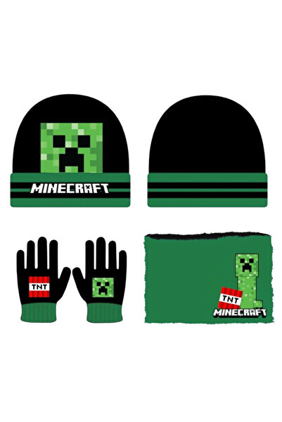 MINECRAFT Set 3 piese, caciula, manusi, protectie gat, varsta 4-8 an, multico...