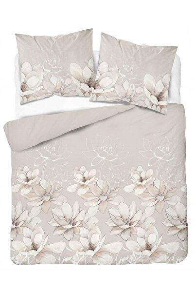 Detexpol Lenjerie de pat din satin 220x200 bej cu flori mari magnolia-5802 A