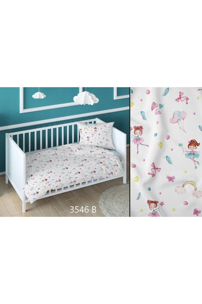 Karo Lenjerie de pat din bumbac 140x200 balerină albă colorată pentru copii c...