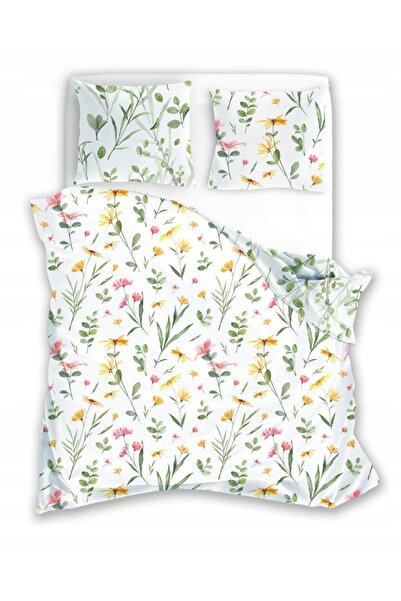 Faro Lenjerie de pat din satin 160x200 milargo Verde 002 flori colorate albe