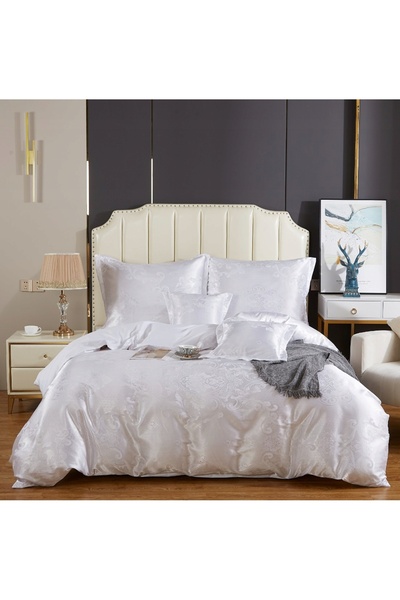 Spod Igły i Nitki Lenjerie de pat din satin brodată 160x200 albă AT004
