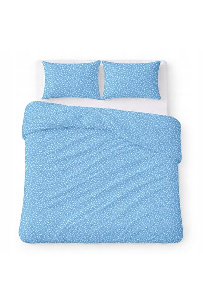 Karo Lenjerie de pat din bumbac 160x200 albastru cu flori albe mici model clasic