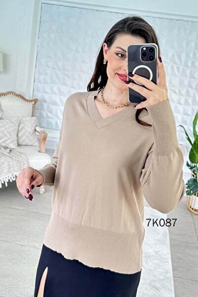 İnce Topuk V-Neck Knitwear Blouse 7K087