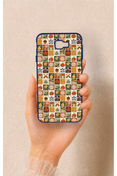 Vip Case Samsung J7 Prime Compatible Autumn Themed Patchwork Patterned Silico...