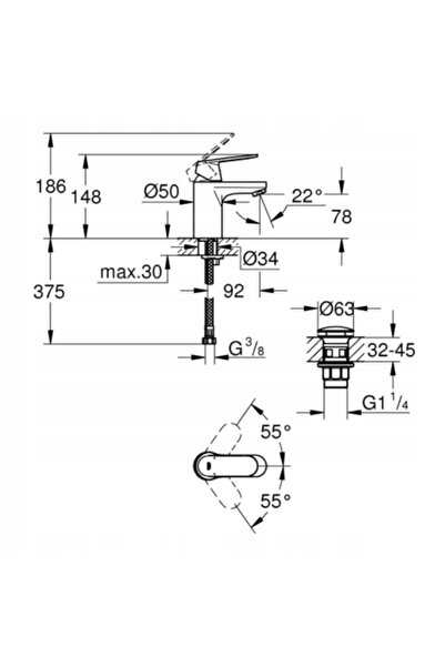 Grohe Eurosmart Cosmopolitan baterie de lavoar mărime S 23925000
