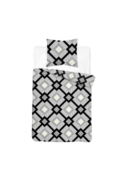 Detexpol Lenjerie de pat din satin 140x200 alb negru gri romb geometric-6068 A