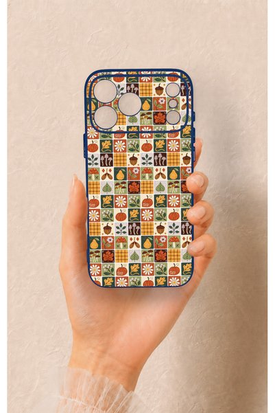 Vip Case iPhone 17 Pro Max Compatible Autumn Themed Patchwork Patterned Silic...