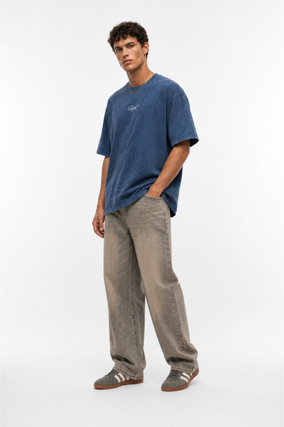 Respire Tricou Oversize Bărbați, Tricou Supradimensionat Streetwear Washed / Acid Wash cu Broderie și Linie Grafică Doberman Loyal