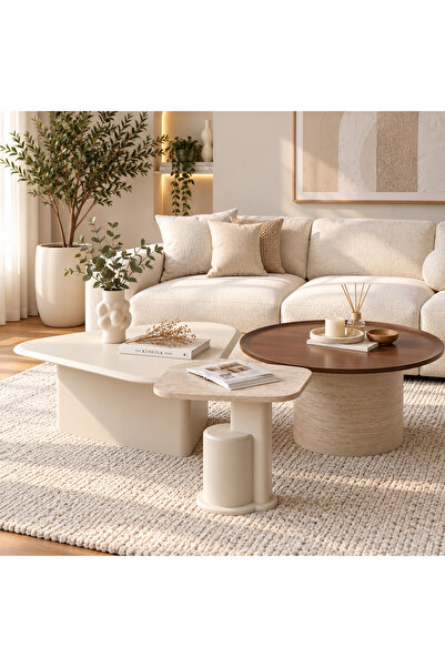 Genel Markalar SAYA HOME KOMPLE AHŞAP BOYALI LİVİA ORTA SEHPA & ZİGON TAKIMI
