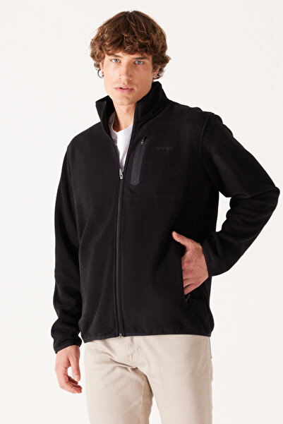 WRANGLER Fermuarlı Regular Fit Düz Siyah Erkek Şardonlu Polar Sweatshirt W212981001_full Zip
