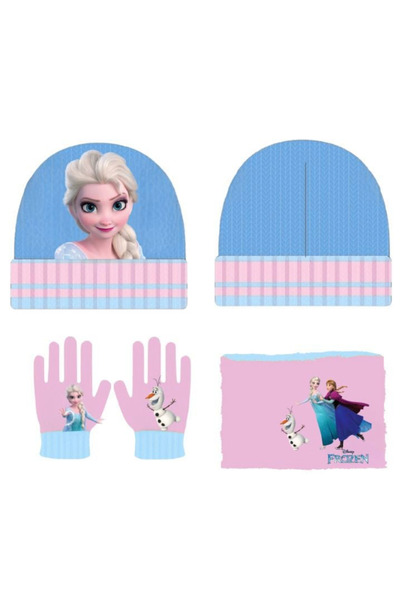 Frozen Set 3 piese copii, căciulă, mănuși și protecție gât, 4-8 ani, multicolor,