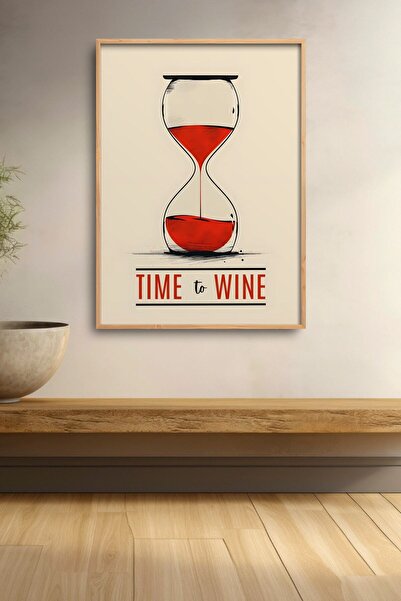 HOMEPACK Vreme za vino, slika u okviru sa peščanim satom, poster za bar i kuh...