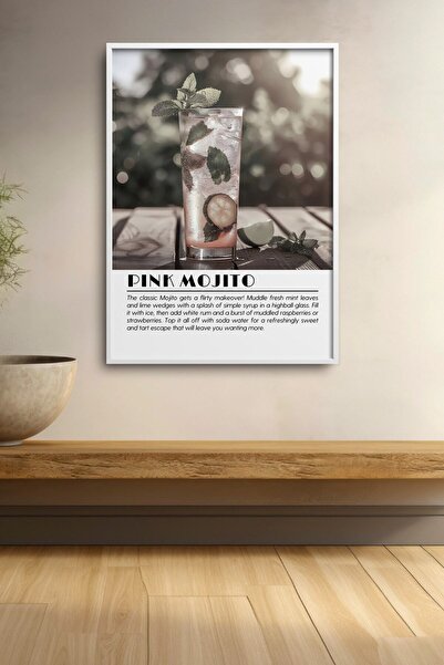 HOMEPACK Pink Mojito Cocktail Tablou înrămat alb-negru Poster cocktail Bar De...