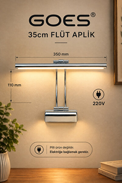 Goes 35cm Modern Dekoratif 220V Flüt Led Aplik Banyo Tablo Çalışma Masası 320...