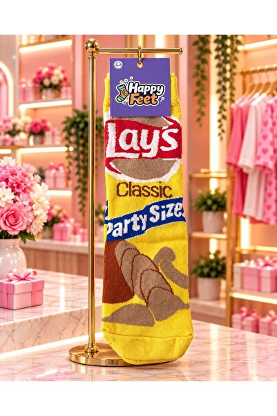 EFBUTİK Lay's Classic Party Size Patterned Yellow Long Socks