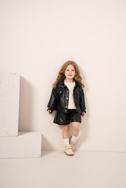 Jnf Baby Girl & Kids Leather Jacket Shorts Skirt 3-Piece Set