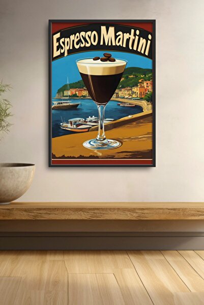 HOMEPACK Retro espresso martini sa pogledom na luku, uokvirena slika, koktel ...