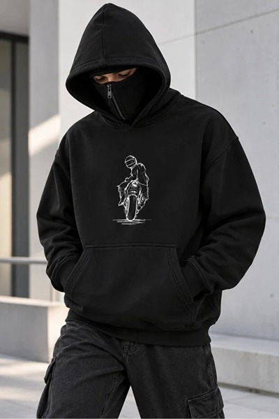 LOTS MODA Hanorac unisex supradimensionat cu glugă și mască, cu fermoar, cu i...
