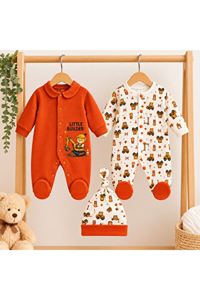 MCT Baby Wear %100 Pamuk YENİ DOĞAN 👶 2’li Tulum + Şapka Seti