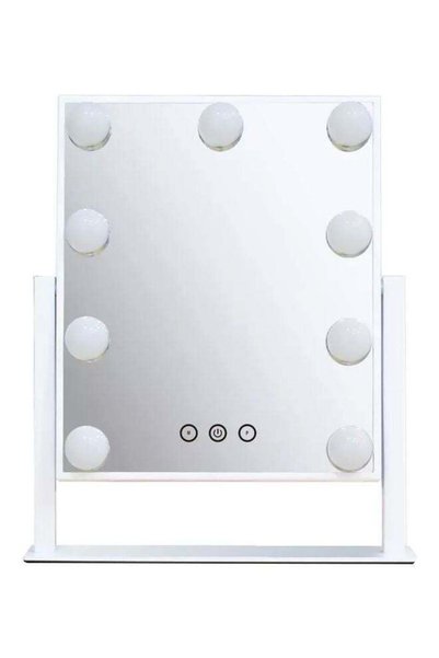 Arabest مرآة مكياج مع إضاءة LED باللون الأبيض/الشفاف/الفضي مقاس 36.8×31 سم