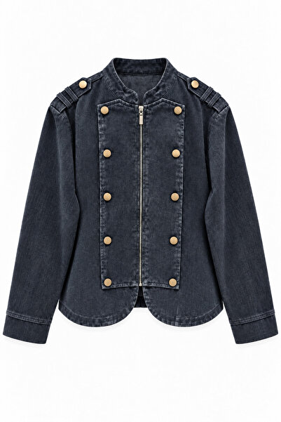 HANIQA Women's Velvet Textured Denim Jacket