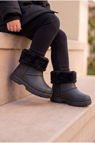 Genel Markalar Çocuk Unisex İçi Kürklü Yağmur Çizmesi Siyah