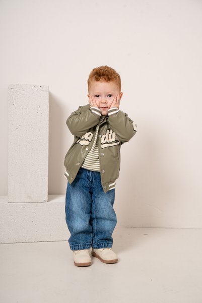 JNF kids Baby Boy & Child Striped Sweat Leather Jacket and Jeans 3-Piece Set