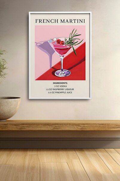HOMEPACK Recept za francuski martini koktel, ružičasto-crvena slika u ramu, k...