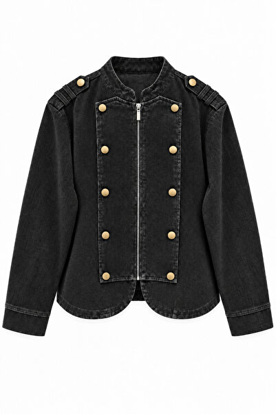 HANIQA Women's Velvet Textured Denim Jacket