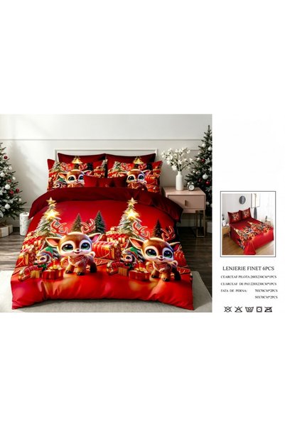 Edormitor Set de lenjerie de pat Finet de Crăciun, 6 piese, Cearșaf 220x230 W...