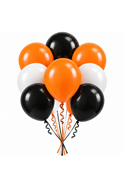 Ropet Set 10 Baloane Latex Halloween, Alb, Portocaliu si Negru, 30 cm,