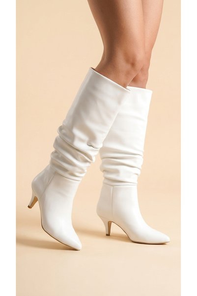 Moda Lime Women's Drawstring Detailed Pointed Toe Thin Heeled Long Boots