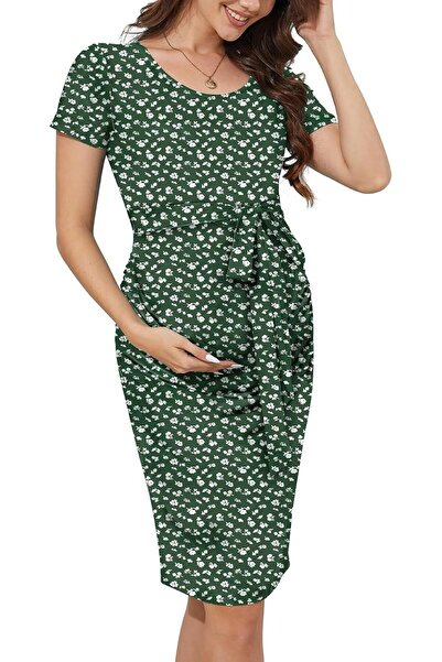 GENERAL Floral Mesh Bishop Long Sleeve Maternity Midi Dress, Fall Maternity B...