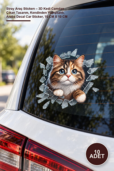 Yenilig 10 Pieces of Stray Cat Car Sticker – 3D Cat Design Coming Out of the ...