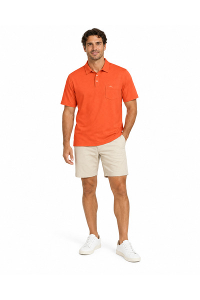 Tommy Bahama Men's Solid Short Sleeve Brand Logo Polo T- Shirt, Orange