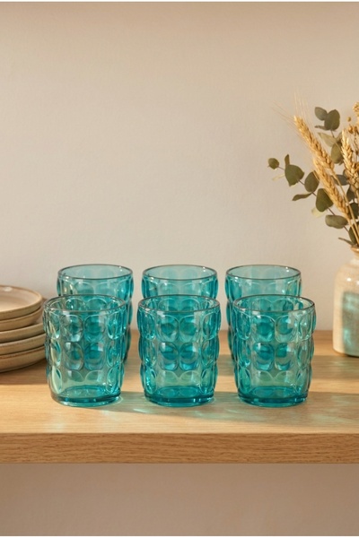 EVLE Set of 6 Acrylic Short Water Glasses 325 ml Embossed