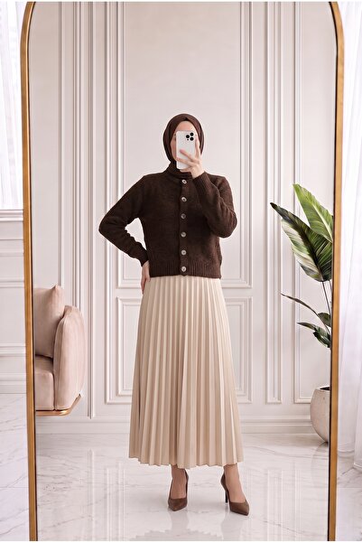Holehola İffet Large Buttoned Short Soft Cardigan-Kr6048 Coffee